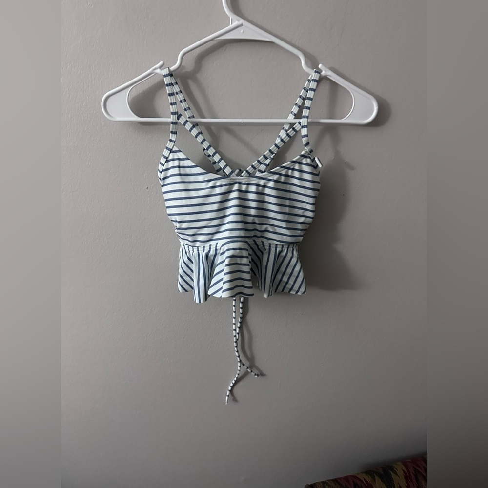 White & Blue Striped Bikini Top